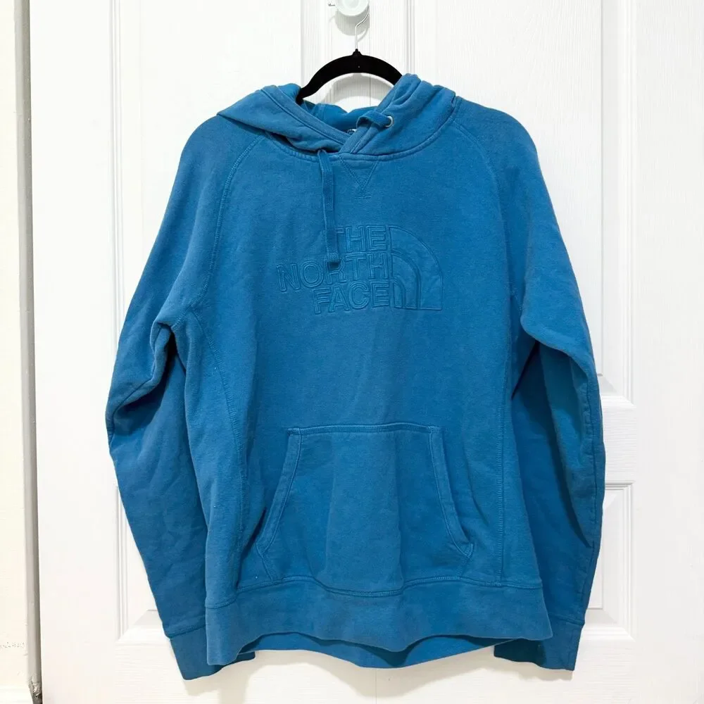 Men The North Face Graphic Print Hoodie Pullover in Marine Blue Size Medium